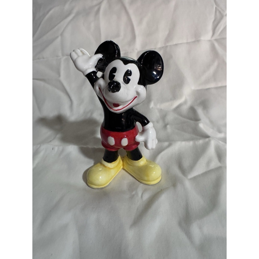 Vintage Walt Disney Productions Japan Ceramic Mickey Mouse Figurine Waving Decor